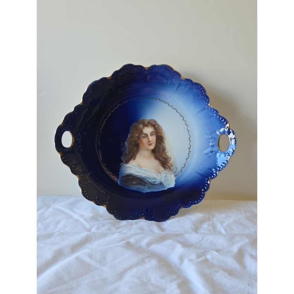 Antique Rosenthal RC Alice Bavaria Cobalt‎ Portrait Plate With Handles